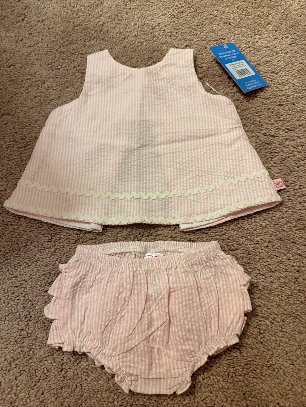 Ruffle Butts Pink Seersucker Top & Bloomers Set